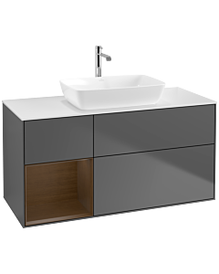 Villeroy und Boch Finion Waschtischunterschrank F821GNGK 120cm, Abdeckplatte white matt, Regale Walnut Veneer, Anthracite matt