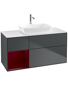 Villeroy und Boch Finion Villeroy und Boch F821HBHG 120cm, plaque de finition blanc mat, étagères Peony laqué mat, Midnight Blue Matt Lacquer