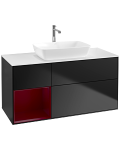 Villeroy und Boch Finion Waschtischunterschrank F821HBPD 120cm, Abdeckplatte white matt, Regale Peony matt lacquer, Black matt lacquer