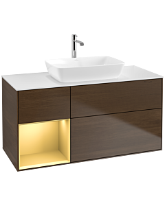 Villeroy und Boch Finion Villeroy und Boch Finion F821HFGN 120cm, cover plate white matt, shelves gold matt lacquer, walnut veneer