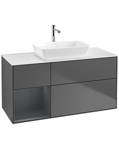 Villeroy und Boch Finion Waschtischunterschrank F821HGGK 120cm, Abdeckplatte white matt, Regale Midnight matt lacquer, Anthracite matt