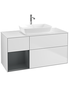 Villeroy und Boch Finion Waschtischunterschrank F821HGMT 120cm, Abdeckplatte white matt, Regale Midnight matt lacquer, White matt lacquer