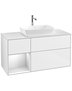 Villeroy und Boch Finion Waschtischunterschrank F821MTGF 120cm, Abdeckplatte white matt, Regale White matt lacquer, Glossy white lacquer