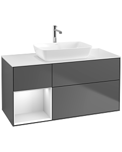 Villeroy und Boch Finion Villeroy und Boch F821MTGK 120cm, plaque de finition blanc mat, étagères laqué blanc mat, anthracite mat