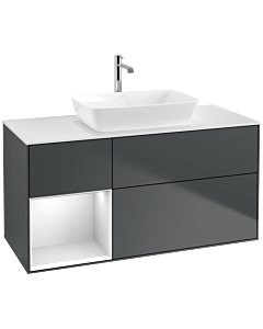 Villeroy und Boch Finion Villeroy und Boch F821MTHG 120cm, plaque de finition blanc mat, étagères laqué blanc mat, Midnight Blue Matt Lacquer