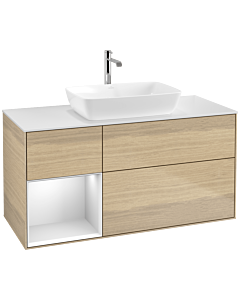 Villeroy und Boch Finion Villeroy und Boch F821MTPC 120cm, plaque de finition blanc mat, étagères laqué blanc mat, Oak Veneer