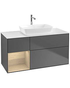 Villeroy und Boch Finion Villeroy und Boch F821PCGK 120cm, plaque de finition blanc mat, étagères Oak Veneer , anthracite mat