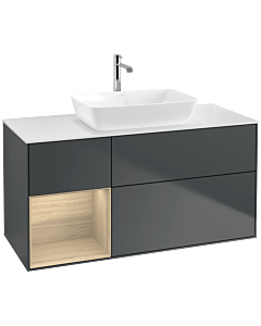 Villeroy und Boch Finion Waschtischunterschrank F821PCHG 120cm, Abdeckplatte white matt, Regale Oak Veneer, Midnight Blue Matt Lacquer