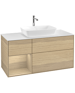 Villeroy und Boch Finion Villeroy und Boch F821PCPC 120cm, plaque de finition blanc mat, étagères Oak Veneer , Oak Veneer