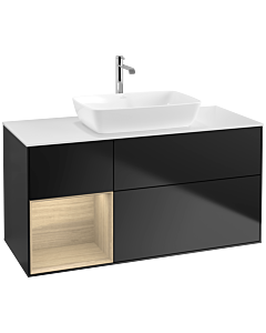 Villeroy und Boch Finion Waschtischunterschrank F821PCPD 120cm, Abdeckplatte white matt, Regale Oak Veneer, Black matt lacquer