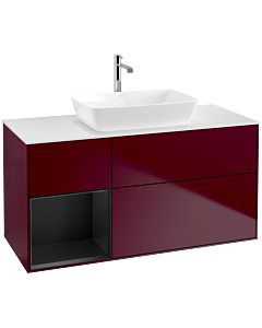 Villeroy und Boch Finion Waschtischunterschrank F821PDHB 120cm, Abdeckplatte white matt, Regale Black matt lacquer, Peony Matt