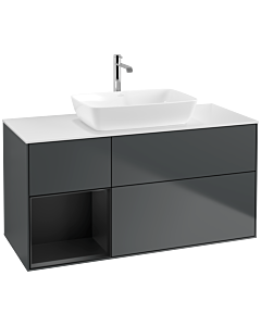 Villeroy und Boch Finion Villeroy und Boch F821PDHG 120cm, plaque de finition blanc mat, étagères laqué noir mat, Midnight Blue Matt Lacquer