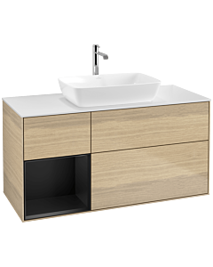 Villeroy und Boch Finion Waschtischunterschrank F821PDPC 120cm, Abdeckplatte white matt, Regale Black matt lacquer, Oak Veneer