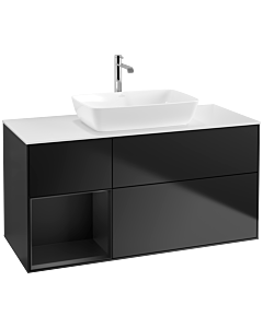 Villeroy und Boch Finion Waschtischunterschrank F821PDPD 120cm, Abdeckplatte white matt, Regale Black matt lacquer, Black matt lacquer