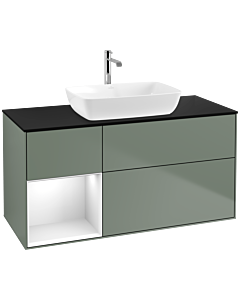 Villeroy und Boch Finion Villeroy und Boch F822GFGM 120cm, plaque de finition noir mat, étagères laqué blanc brillant, Olive Matt Lacquer