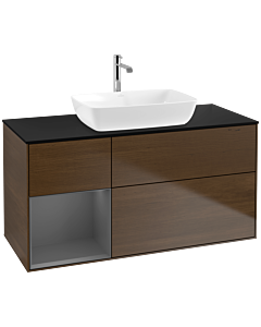 Villeroy und Boch Finion Villeroy und Boch F822GKGN 120cm, plateau noir mat, étagères laqué anthracite mat, placage noyer