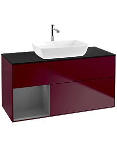 Villeroy und Boch Finion Villeroy und Boch F822GKHB 120cm, plaque de finition noir mat, étagères Laque anthracite mat, Peony Matt