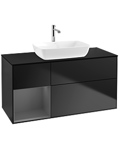 Villeroy und Boch Finion Villeroy und Boch F822GKPD 120cm, plaque de finition noir mat, étagères laqué anthracite mat, laqué noir mat