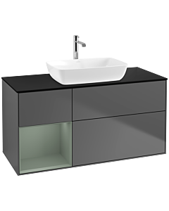 Villeroy und Boch Finion Waschtischunterschrank F822GMGK 120cm, Abdeckplatte black matt, Regale Olive matt lacquer, Anthracite matt
