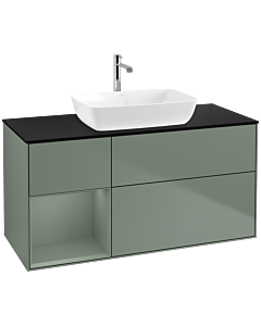 Villeroy und Boch Finion Waschtischunterschrank F822GMGM 120cm, Abdeckplatte black matt, Regale Olive matt lacquer, Olive Matt Lacquer