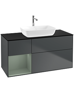 Villeroy und Boch Finion Waschtischunterschrank F822GMHG 120cm, Abdeckplatte black matt, Regale Olive matt lacquer, Midnight Blue Matt Lacquer