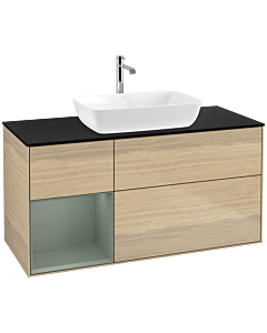 Villeroy und Boch Finion Waschtischunterschrank F822GMPC 120cm, Abdeckplatte black matt, Regale Olive matt lacquer, Oak Veneer