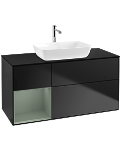 Villeroy und Boch Finion Villeroy und Boch F822GMPD 120cm, plaque de finition noir mat, étagères laqué mat olive, laqué mat noir