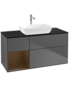 Villeroy und Boch Finion Villeroy und Boch F822GNGK 120cm, plaque de finition noir mat, étagères Walnut Veneer , anthracite mat