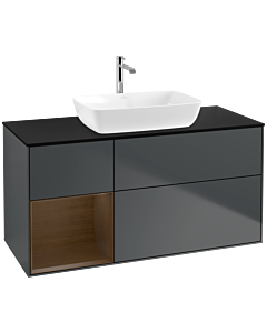 Villeroy und Boch Finion Villeroy und Boch F822GNHG 120cm, plaque de finition noir mat, étagères Walnut Veneer , Midnight Blue Matt Lacquer