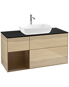Villeroy und Boch Finion Waschtischunterschrank F822GNPC 120cm, Abdeckplatte black matt, Regale Walnut Veneer, Oak Veneer