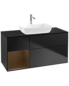 Villeroy und Boch Finion Waschtischunterschrank F822GNPD 120cm, Abdeckplatte black matt, Regale Walnut Veneer, Black matt lacquer