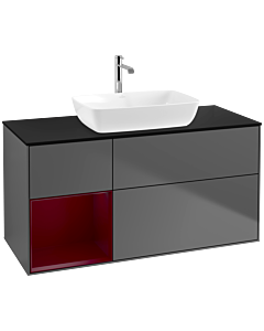 Villeroy und Boch Finion Waschtischunterschrank F822HBGK 120cm, Abdeckplatte black matt, Regale Peony matt lacquer, Anthracite matt