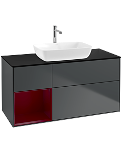 Villeroy und Boch Finion Waschtischunterschrank F822HBHG 120cm, Abdeckplatte black matt, Regale Peony matt lacquer, Midnight Blue Matt Lacquer