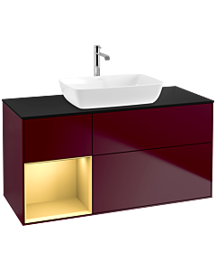 Villeroy und Boch Finion Villeroy und Boch F822HFHB 120cm, plaque de finition noir mat, étagères laqué or mat, Peony Matt