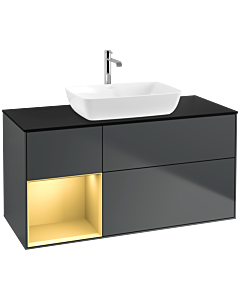 Villeroy und Boch Finion Waschtischunterschrank F822HFHG 120cm, Abdeckplatte black matt, Regale Gold matt lacquer, Midnight Blue Matt Lacquer