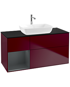 Villeroy und Boch Finion Villeroy und Boch F822HGHB 120cm, plaque de finition noir mat, étagères laqué mat minuit, Peony Matt