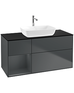 Villeroy und Boch Finion Waschtischunterschrank F822HGHG 120cm, Abdeckplatte black matt, Regale Midnight matt lacquer, Midnight Blue Matt Lacquer