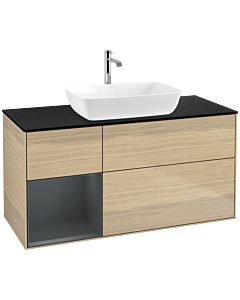 Villeroy und Boch Finion Waschtischunterschrank F822HGPC 120cm, Abdeckplatte black matt, Regale Midnight matt lacquer, Oak Veneer