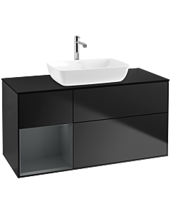Villeroy und Boch Finion Waschtischunterschrank F822HGPD 120cm, Abdeckplatte black matt, Regale Midnight matt lacquer, Black matt lacquer
