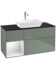 Villeroy und Boch Finion Villeroy und Boch F822MTGM 120cm, plaque de finition noir mat, étagères laqué blanc mat, Olive Matt Lacquer