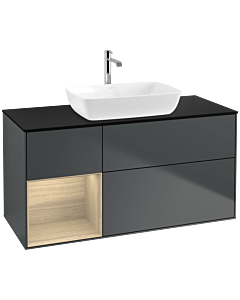 Villeroy und Boch Finion Waschtischunterschrank F822PCHG 120cm, Abdeckplatte black matt, Regale Oak Veneer, Midnight Blue Matt Lacquer