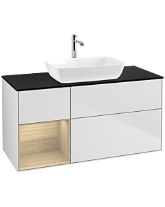 Villeroy und Boch Finion Waschtischunterschrank F822PCMT 120cm, Abdeckplatte black matt, Regale Oak Veneer, White matt lacquer