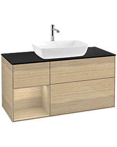 Villeroy und Boch Finion Waschtischunterschrank F822PCPC 120cm, Abdeckplatte black matt, Regale Oak Veneer, Oak Veneer