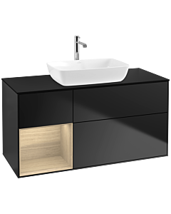 Villeroy und Boch Finion Waschtischunterschrank F822PCPD 120cm, Abdeckplatte black matt, Regale Oak Veneer, Black matt lacquer