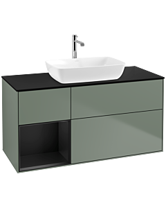 Villeroy und Boch Finion Villeroy und Boch F822PDGM 120cm, plaque de finition noir mat, étagères laqué noir mat, Olive Matt Lacquer