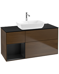 Villeroy und Boch Finion Villeroy und Boch F822PDGN 120cm, plaque de finition noir mat, étagères laqué noir mat, placage noyer