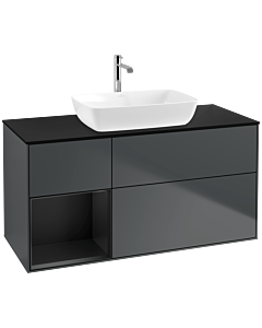 Villeroy und Boch Finion Villeroy und Boch F822PDHG 120cm, plaque de finition noir mat, étagères laqué noir mat, Midnight Blue Matt Lacquer