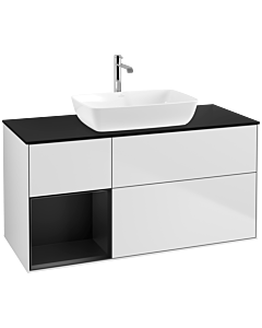 Villeroy und Boch Finion Waschtischunterschrank F822PDMT 120cm, Abdeckplatte black matt, Regale Black matt lacquer, White matt lacquer