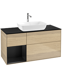 Villeroy und Boch Finion Waschtischunterschrank F822PDPC 120cm, Abdeckplatte black matt, Regale Black matt lacquer, Oak Veneer