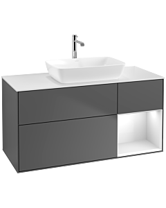 Villeroy und Boch Finion Waschtischunterschrank F831GFGK 120cm, Abdeckplatte white matt, Regale Glossy white lacquer, Anthracite matt